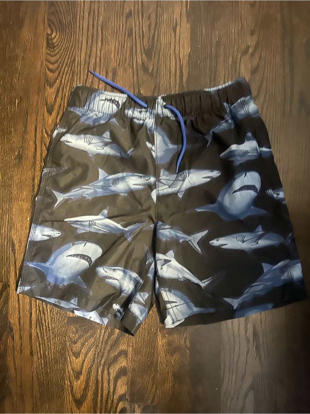 Boy’s Black Shark-Print Swim Shorts - Blue Drawstring